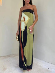 Robe longue sans manches imprimée épaules dénudées