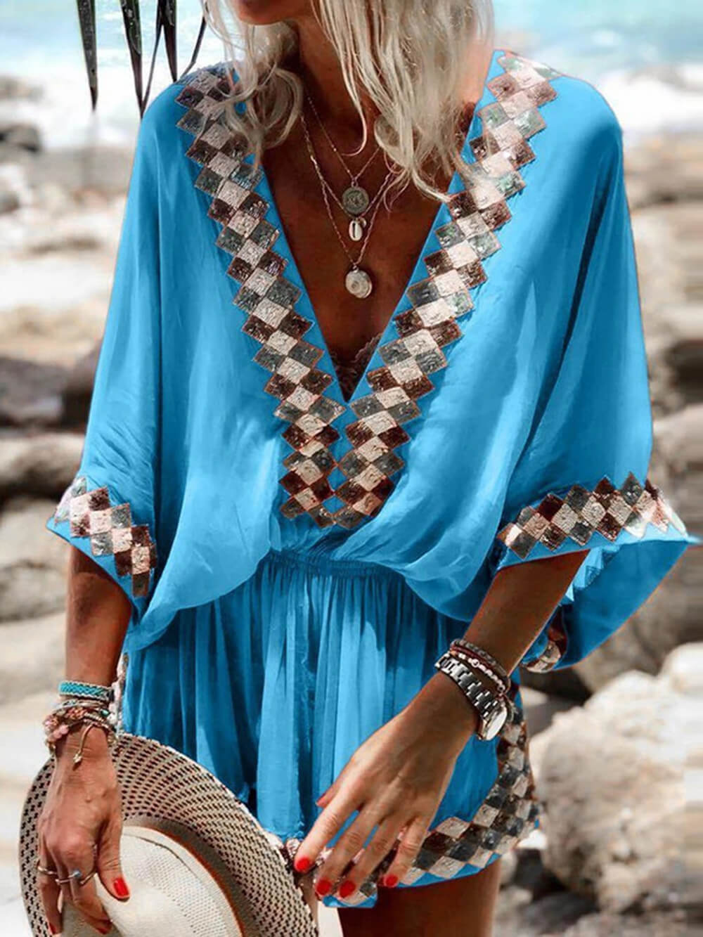 Combishort bohème imprimé de plage