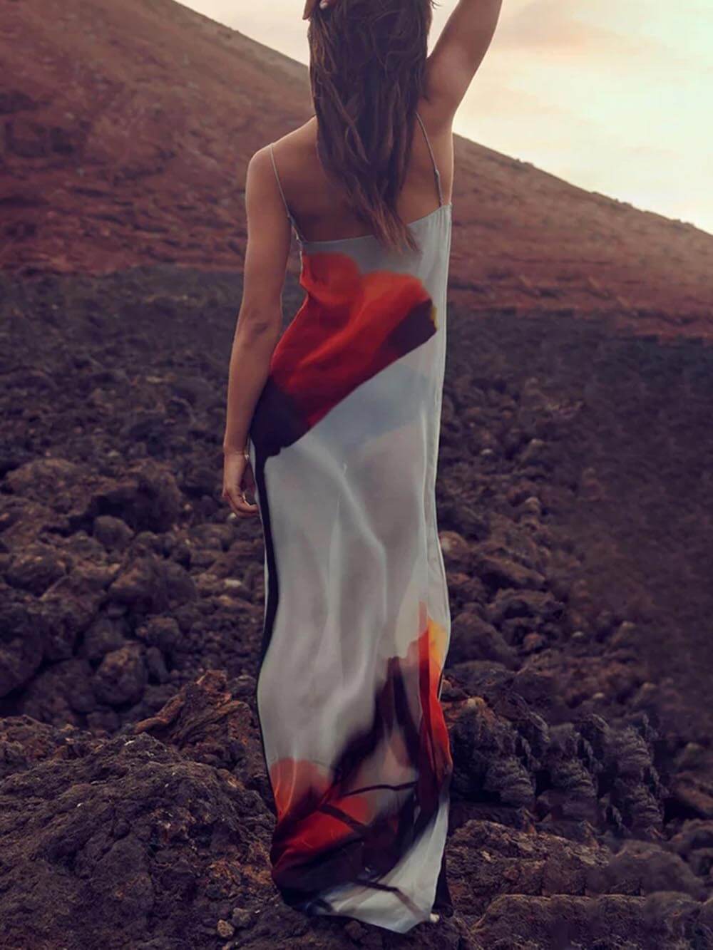 Robe longue abstraite de vacances droite
