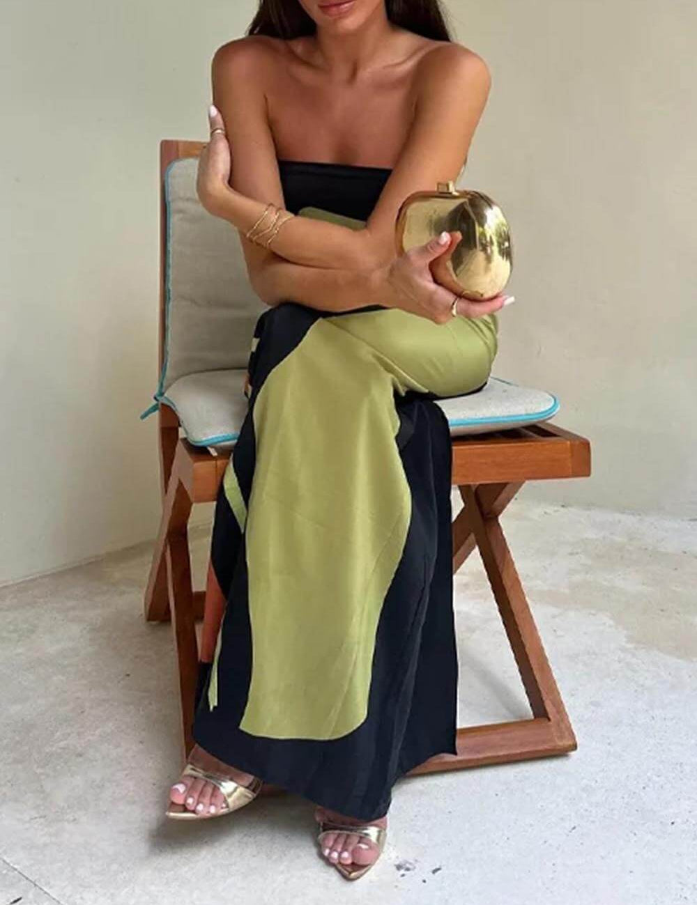 Robe longue sans manches imprimée épaules dénudées