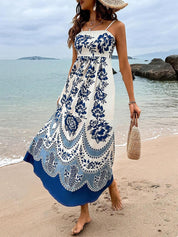 Robe mi-longue ample à imprimé floral ethnique