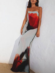 Robe longue abstraite de vacances droite