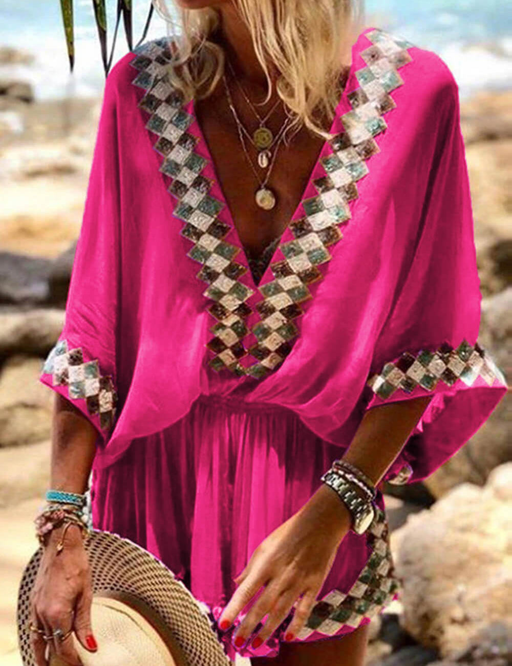 Combishort bohème imprimé de plage