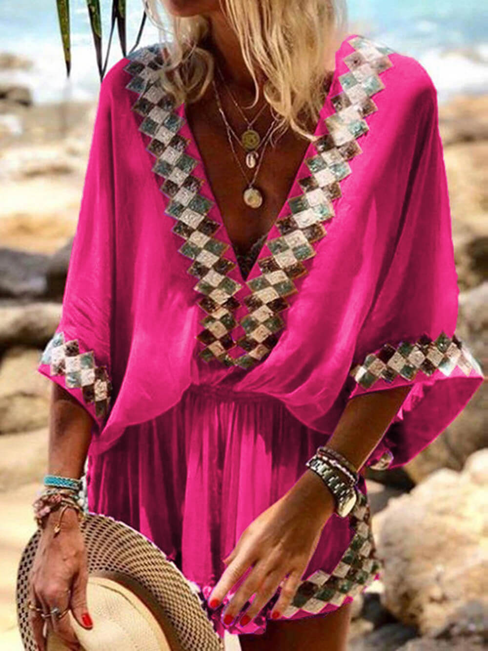Combishort bohème imprimé de plage