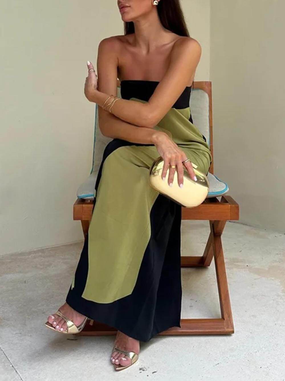 Robe longue sans manches imprimée épaules dénudées
