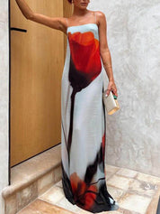 Robe longue abstraite de vacances droite