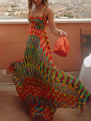 Robe longue élégante trapèze imprimé