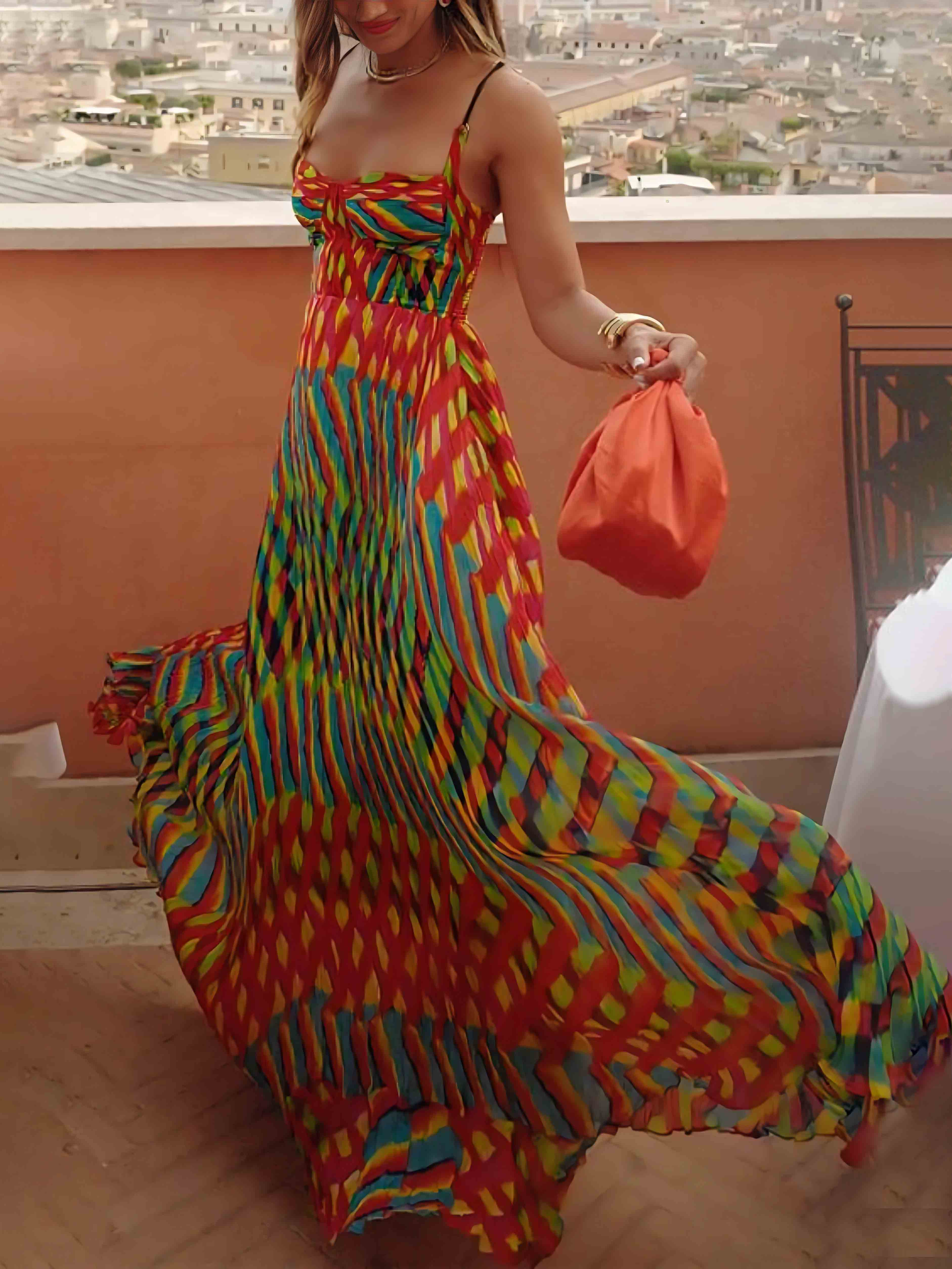 Robe longue élégante trapèze imprimé