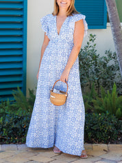 Robe longue à médaillon manches papillon col V