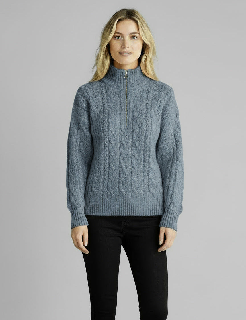 Pull Amy zippé — Blanc (zip noir)