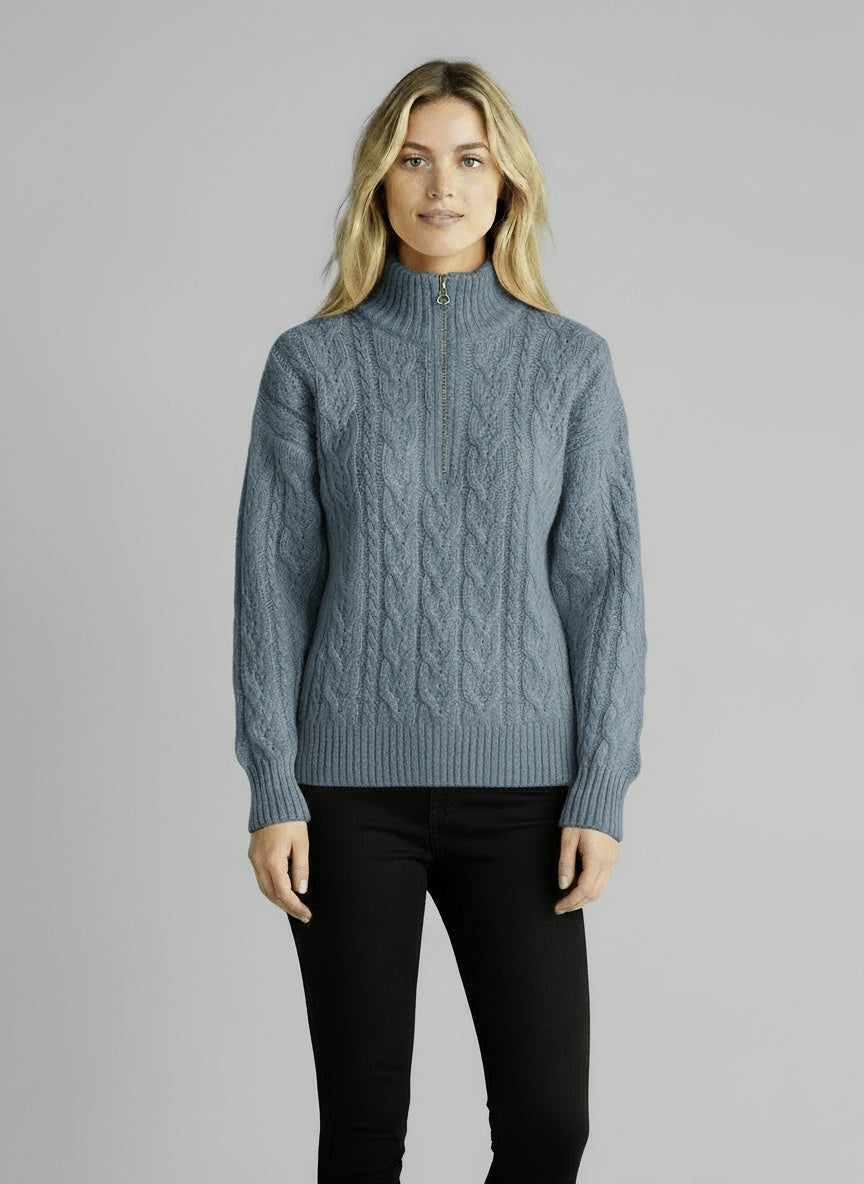 Pull Amy zippé — Blanc (zip noir)
