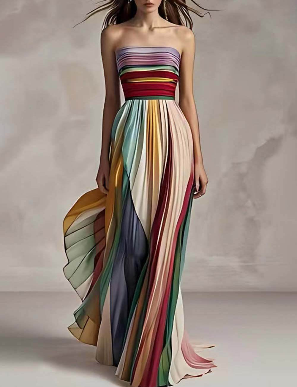 Robe longue élégante rayée imprimée