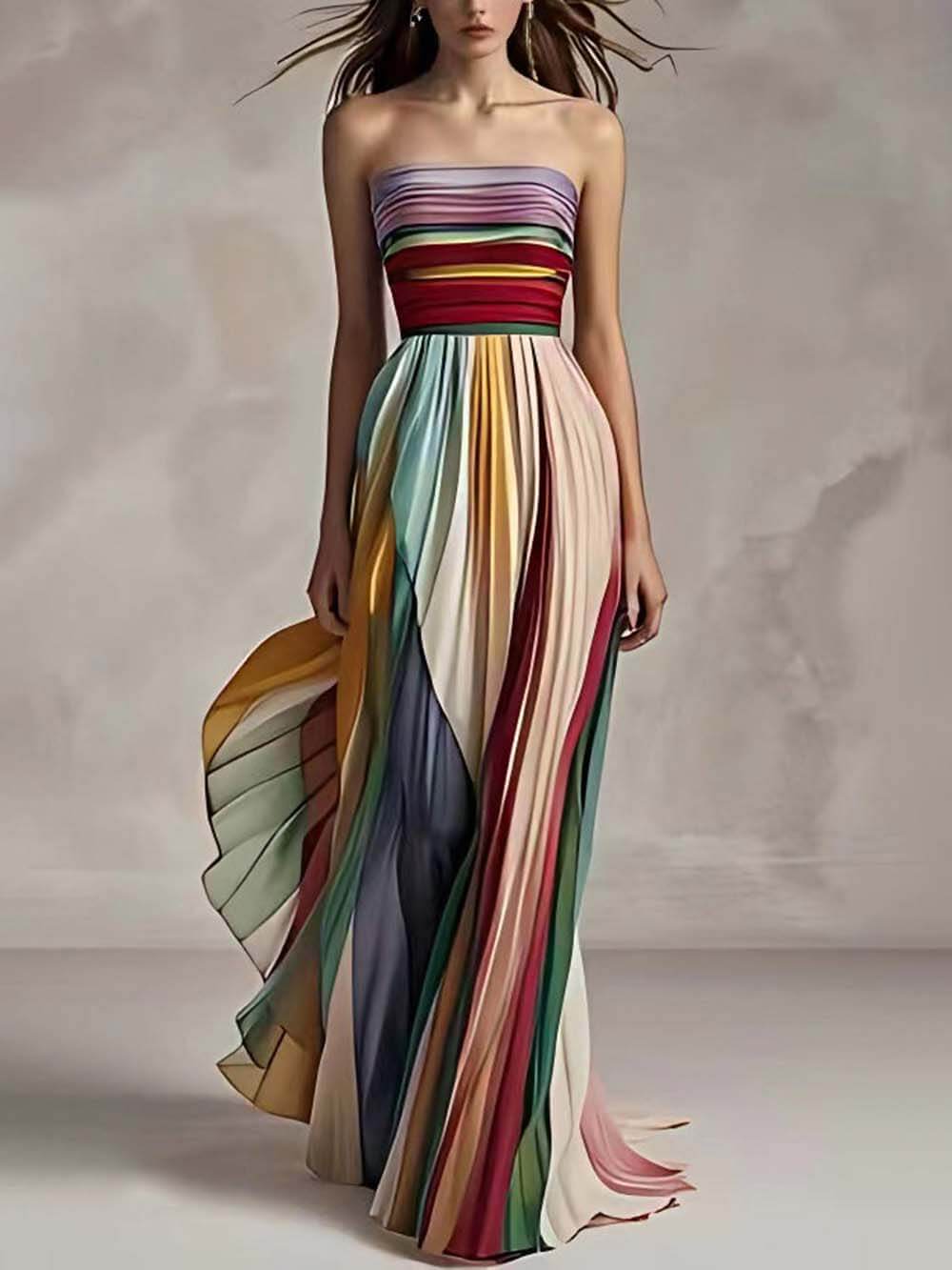 Robe longue élégante rayée imprimée