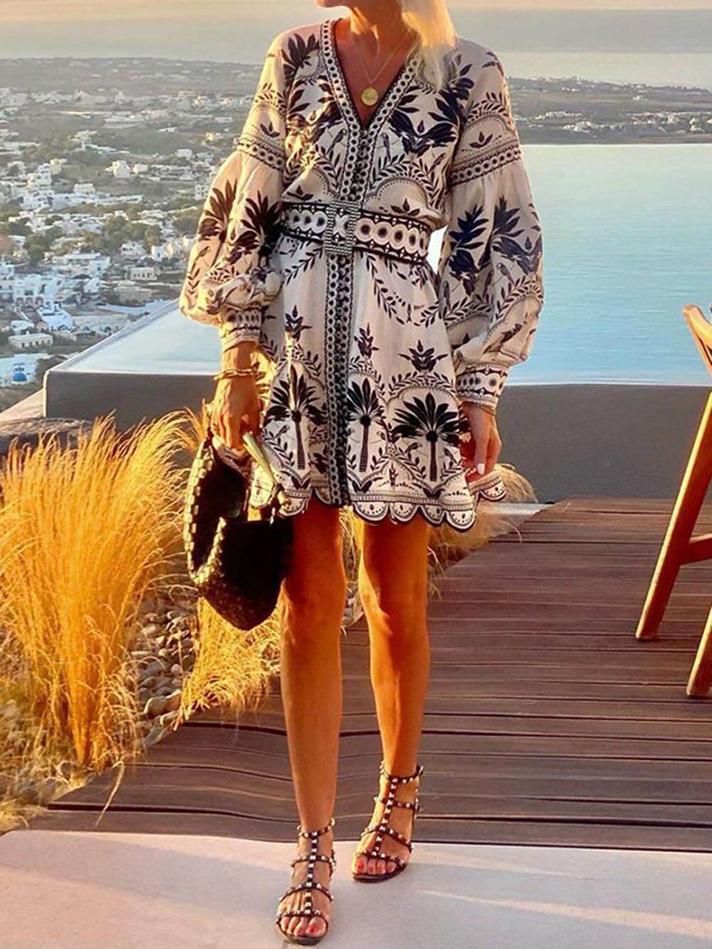 Robe courte imprimée ample de plage