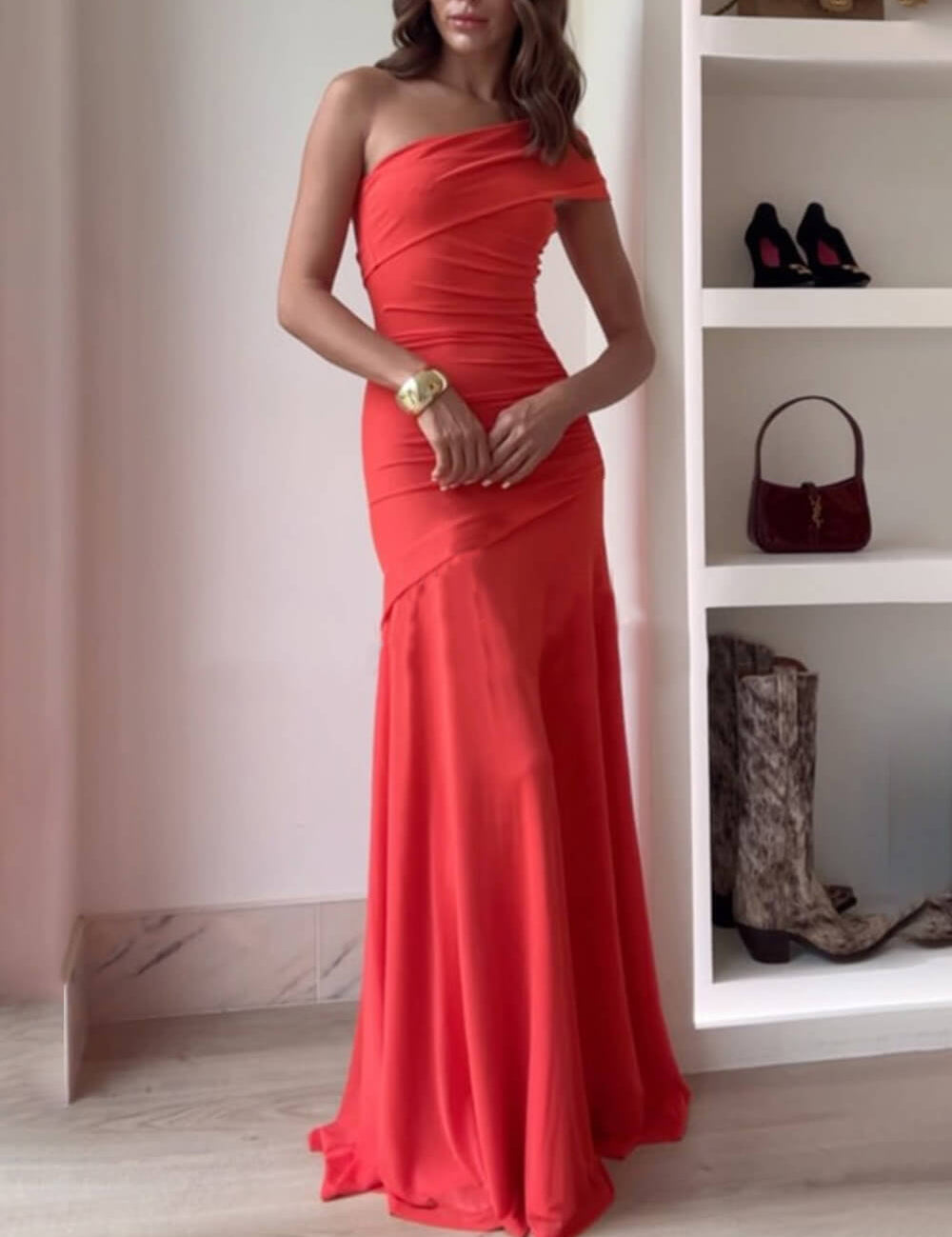 Robe longue Elegance sans effort froncée extensible