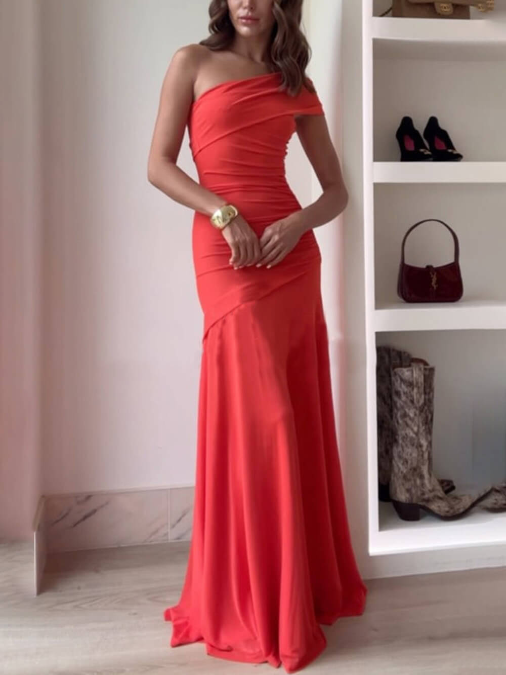 Robe longue Elegance sans effort froncée extensible