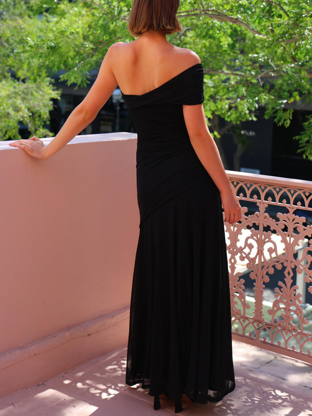 Robe longue Elegance sans effort froncée extensible