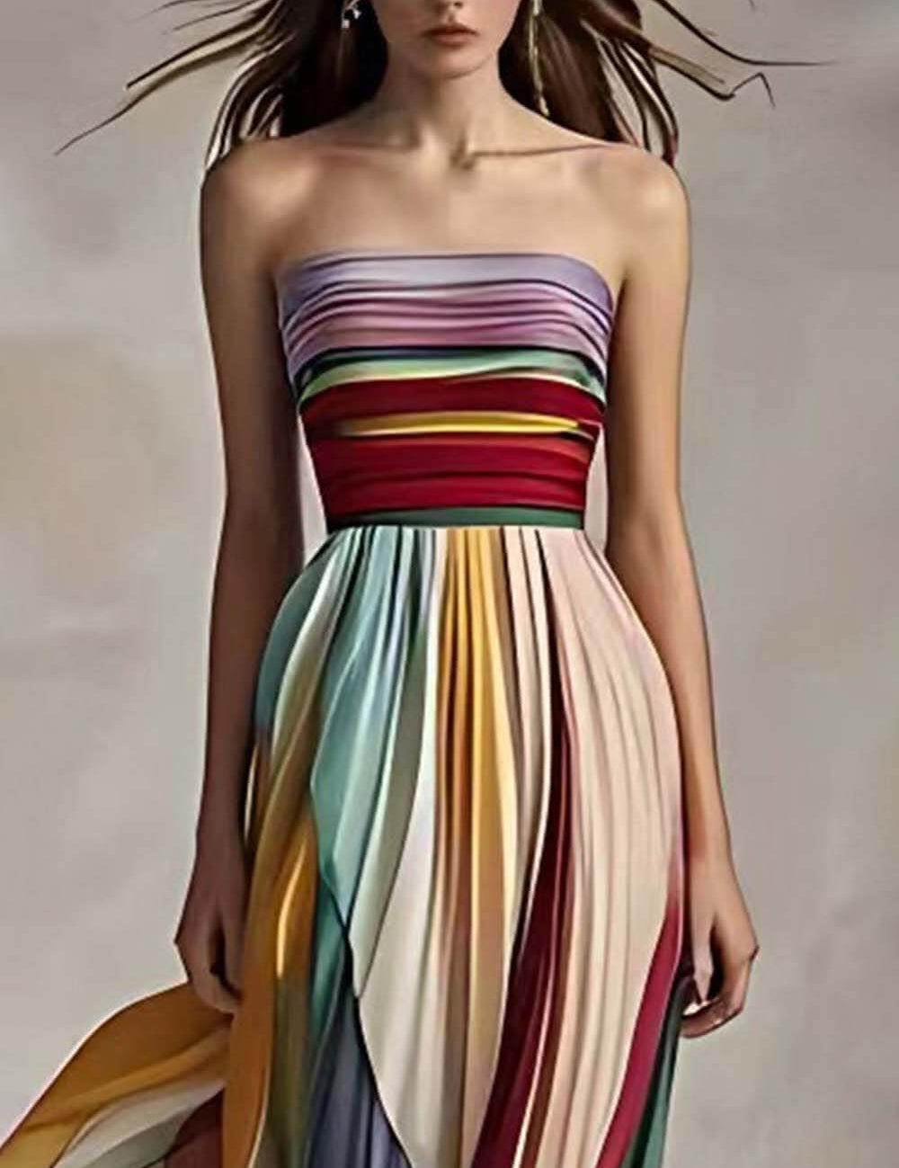 Robe longue élégante rayée imprimée