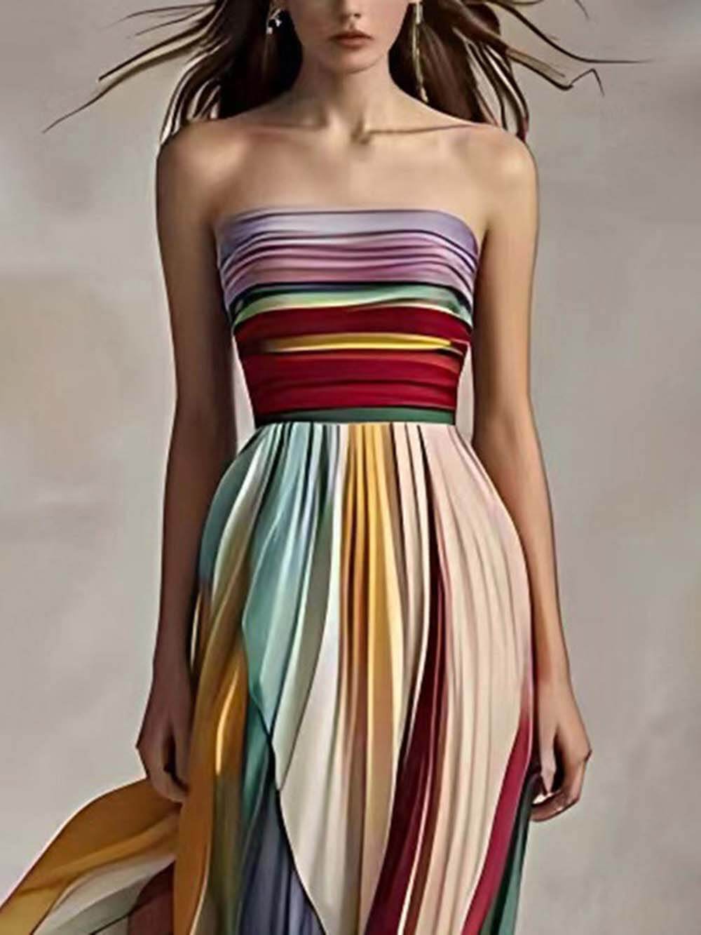 Robe longue élégante rayée imprimée