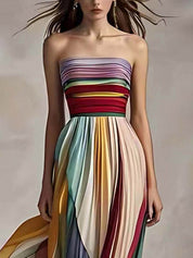 Robe longue élégante rayée imprimée