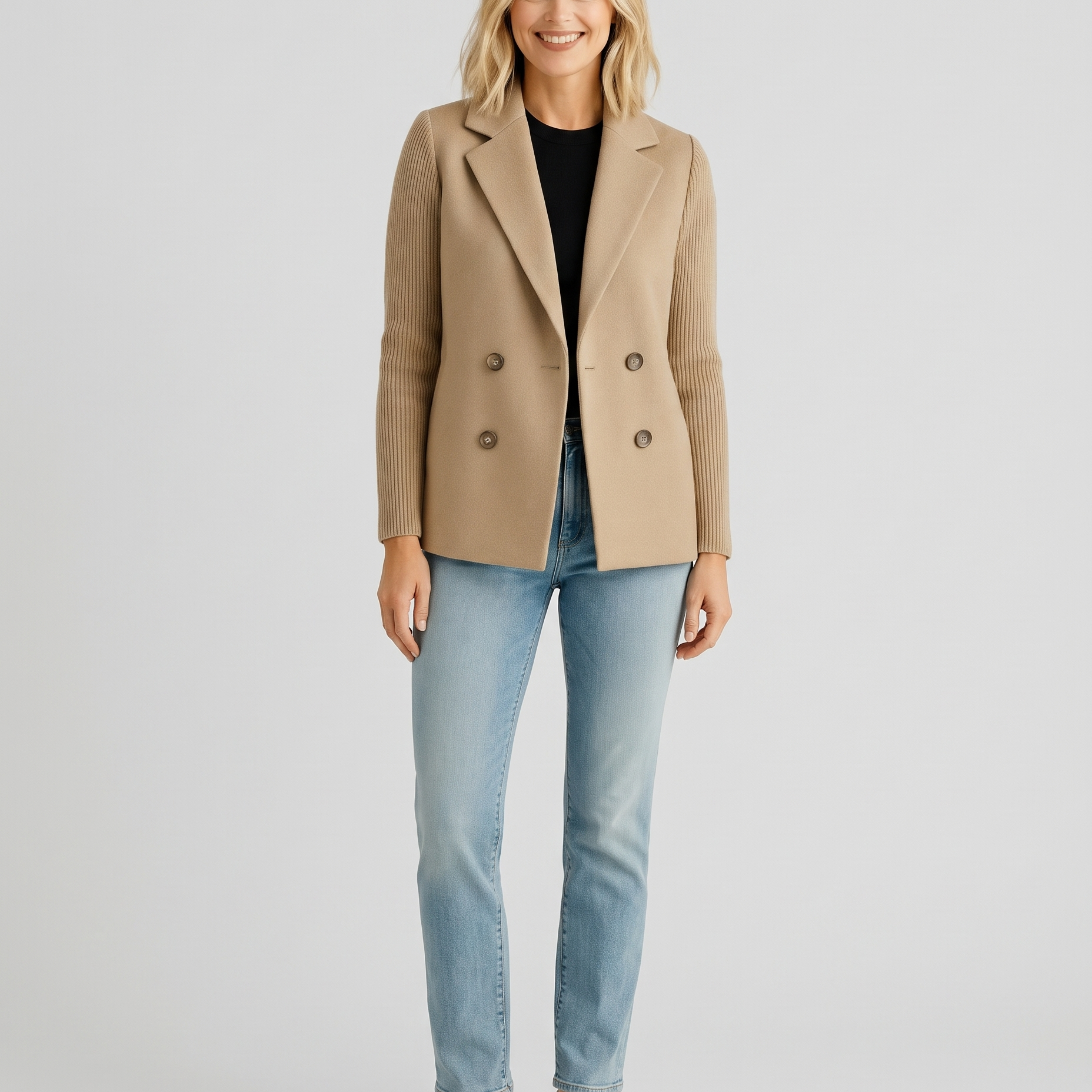 Manteau Sasha camel, porté — vue de face