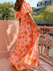 Robe longue à imprimé floral manches bouffantes