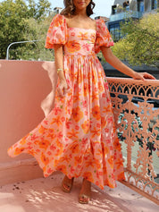 Robe longue à imprimé floral manches bouffantes