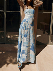 Robe longue imprimée patchwork en dentelle
