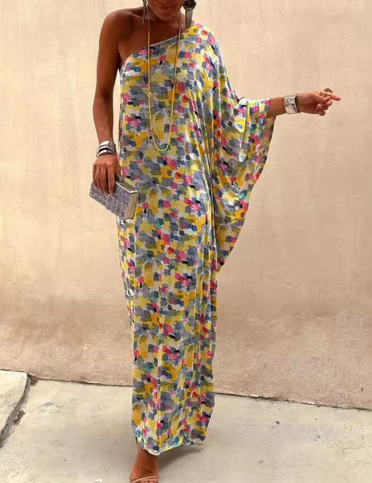 Robe longue décontractée effet teinture épaules dénudées