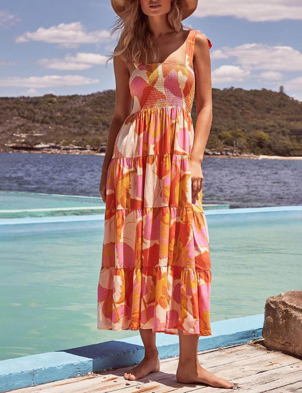 Robe sans manches plissée extensible
