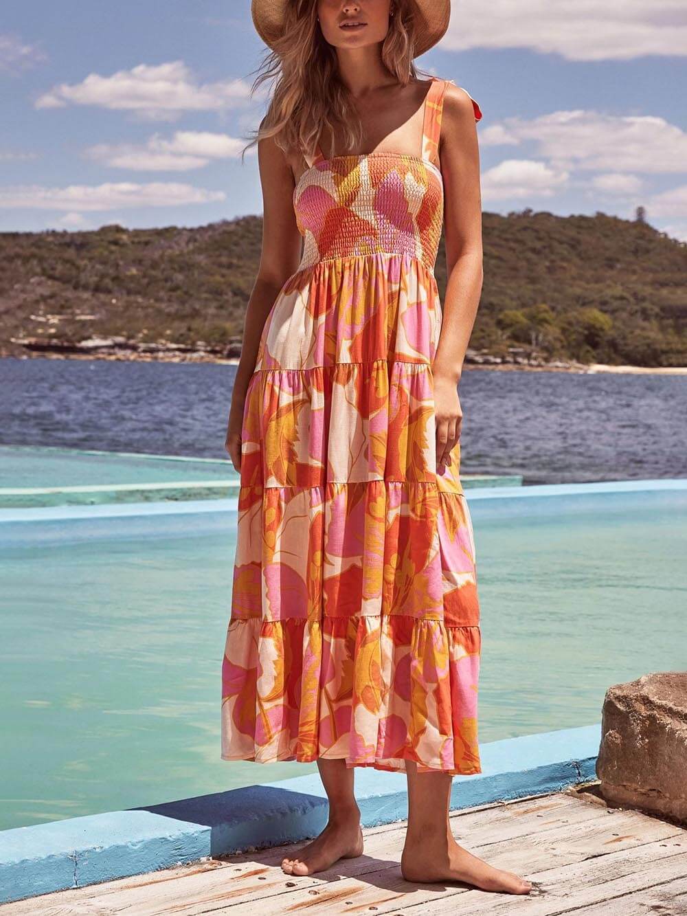 Robe sans manches plissée extensible