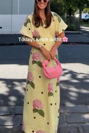 Robe longue Jasmine fleurie à pois en lin