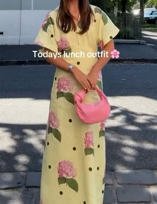 Robe longue Jasmine fleurie à pois en lin