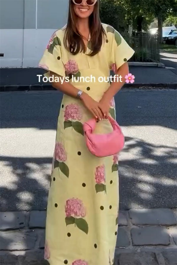 Robe longue Jasmine fleurie à pois en lin