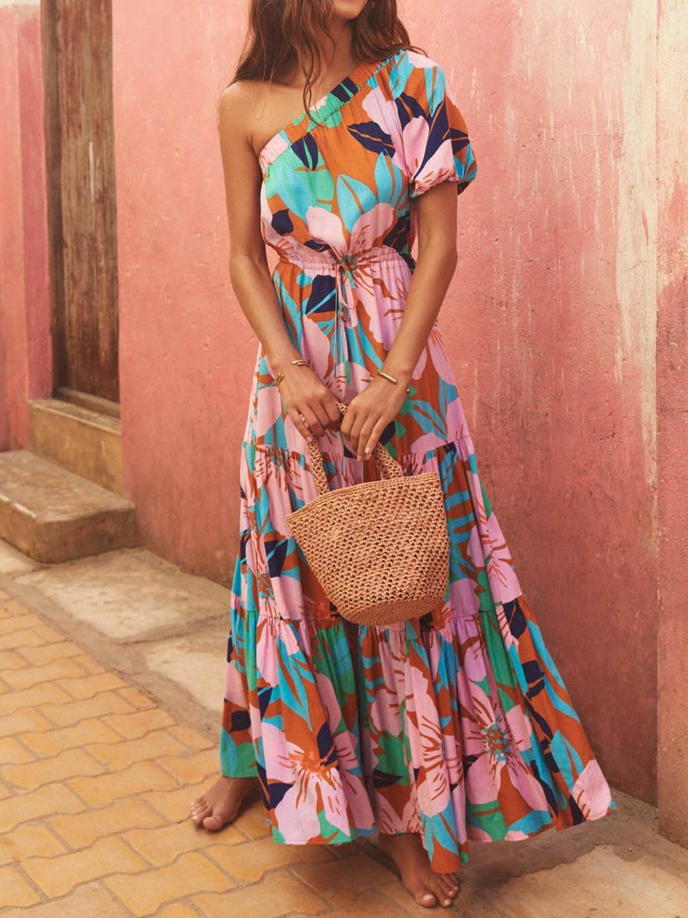 Robe Off-shoulder fleurie de vacances imprimé