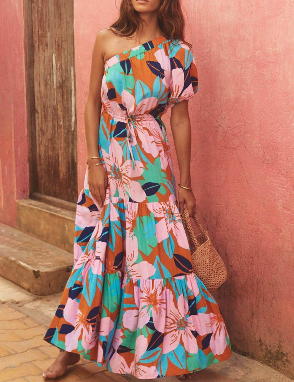 Robe Off-shoulder fleurie de vacances imprimé