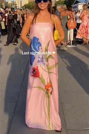 Robe longue Special épaules dénudées à imprimé floral trapèze