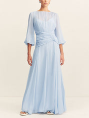 Robe longue élégante manches ballon col montant