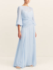 Robe longue élégante manches ballon col montant