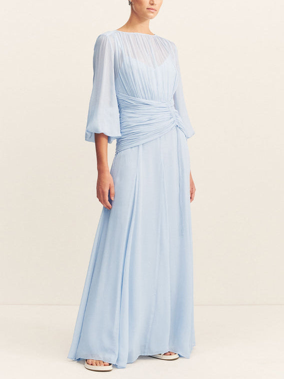 Robe longue élégante manches ballon col montant