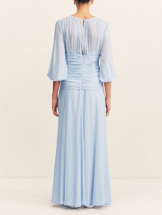 Robe longue élégante manches ballon col montant
