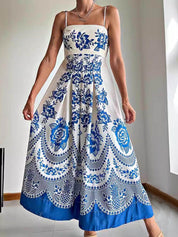 Robe mi-longue ample à imprimé floral ethnique