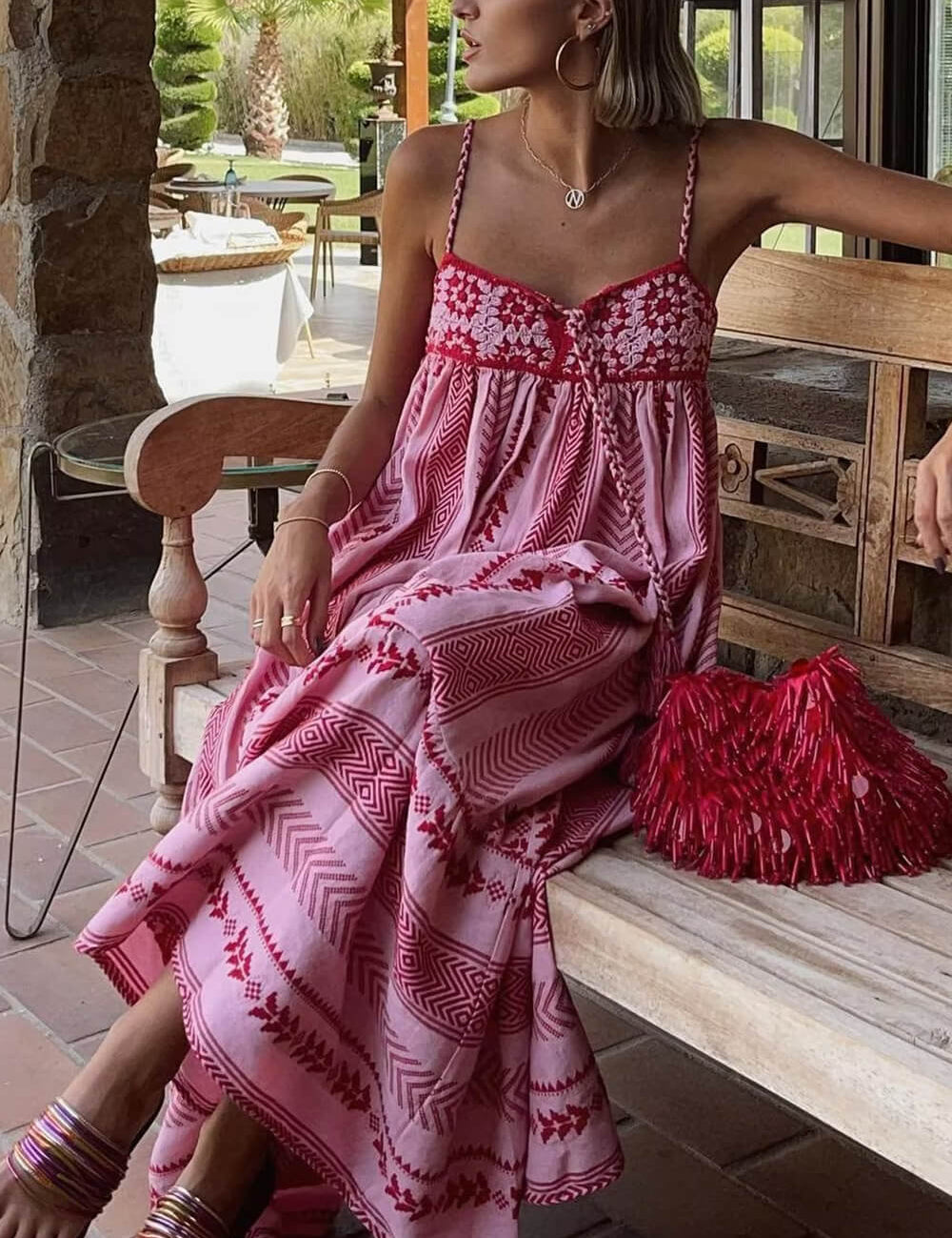 Robe longue en maille patchwork au crochet