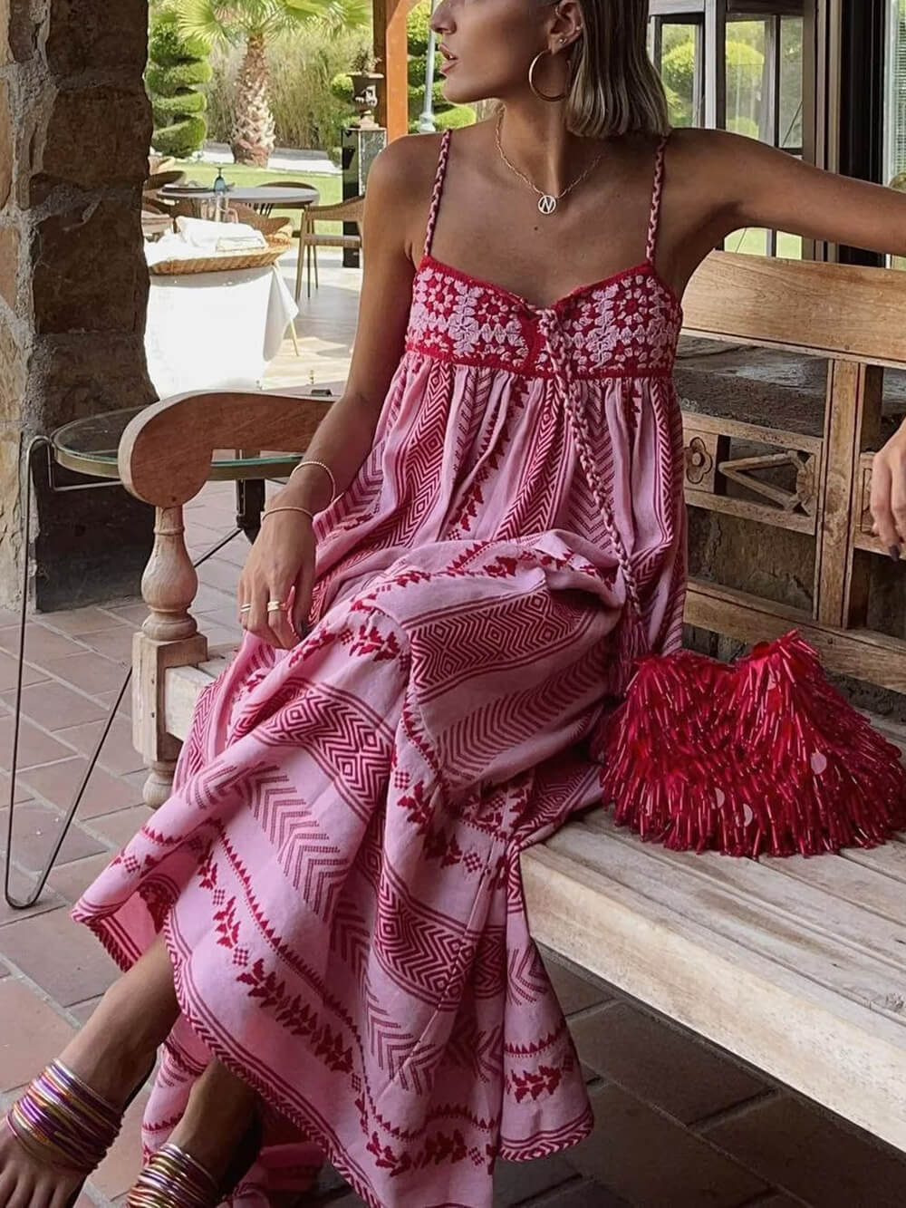 Robe longue en maille patchwork au crochet