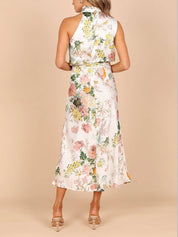 Robe longue fleurie col licou