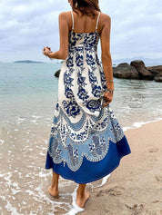 Robe mi-longue ample à imprimé floral ethnique