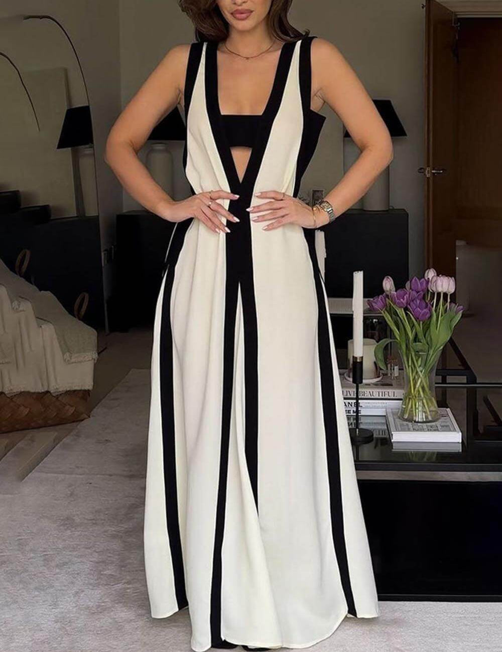 Robe longue Colorblock réversible trapèze