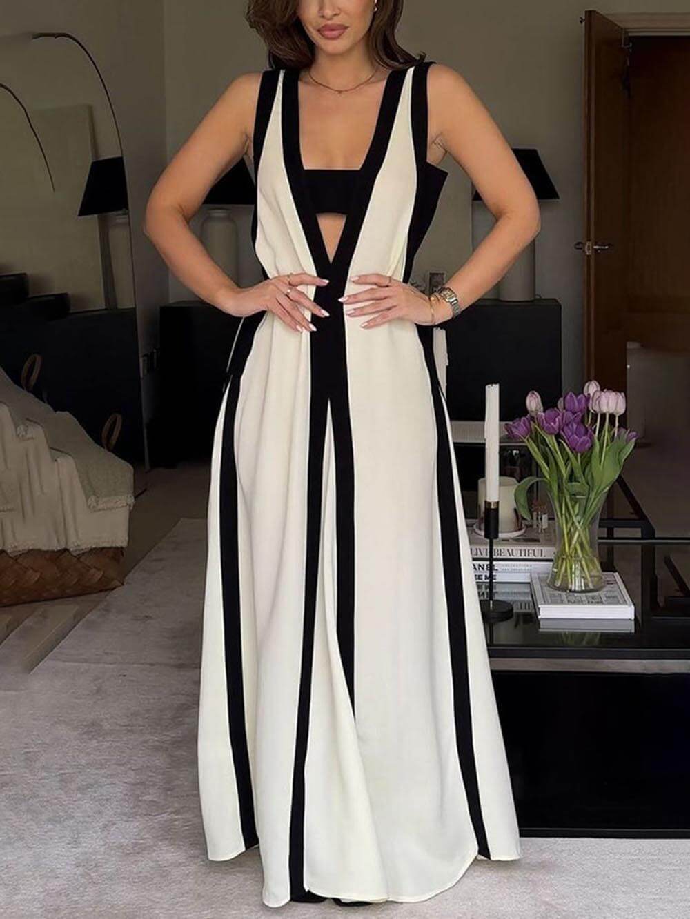 Robe longue Colorblock réversible trapèze