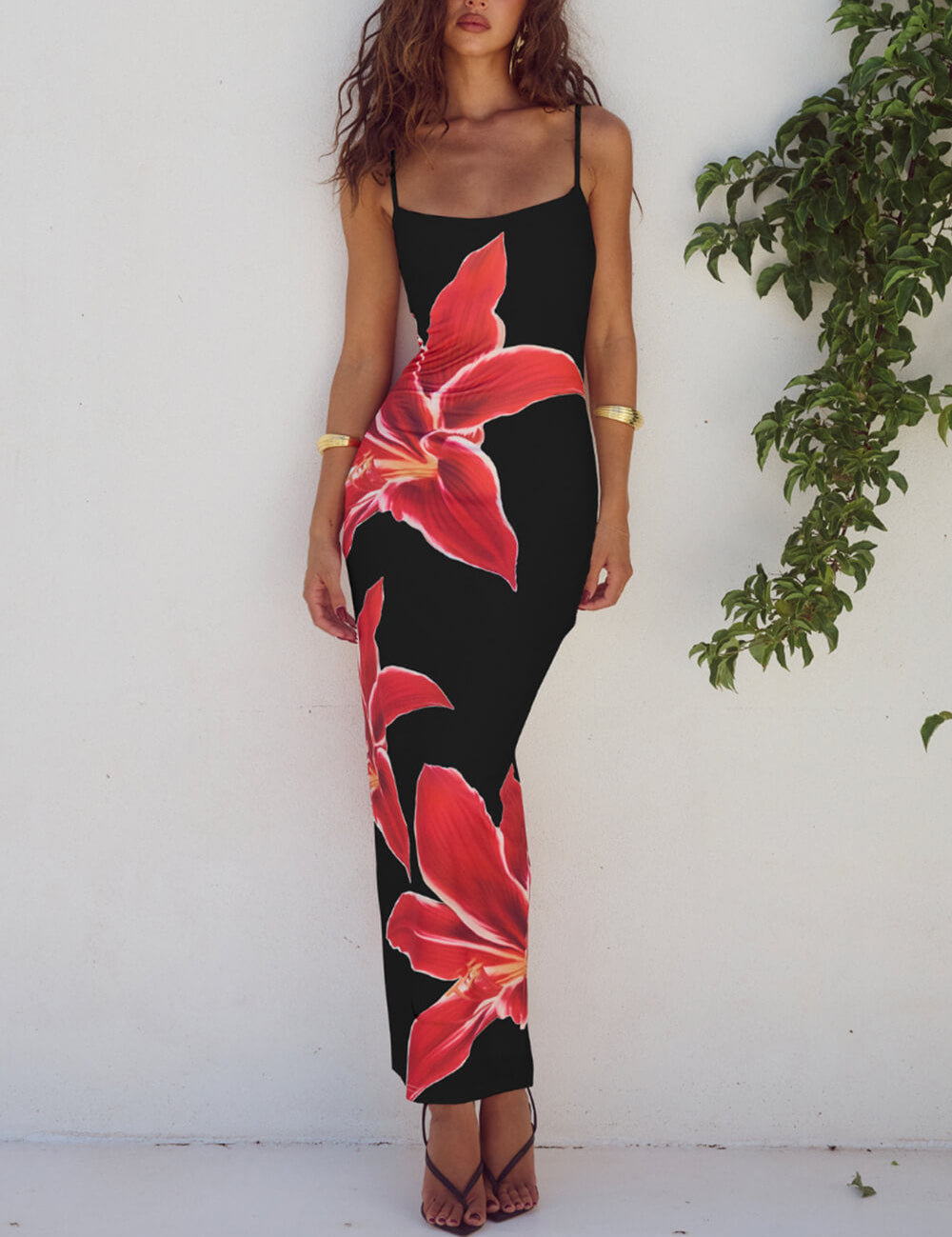 Robe longue abstraite à imprimé floral