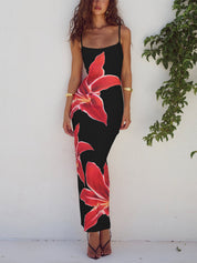 Robe longue abstraite à imprimé floral